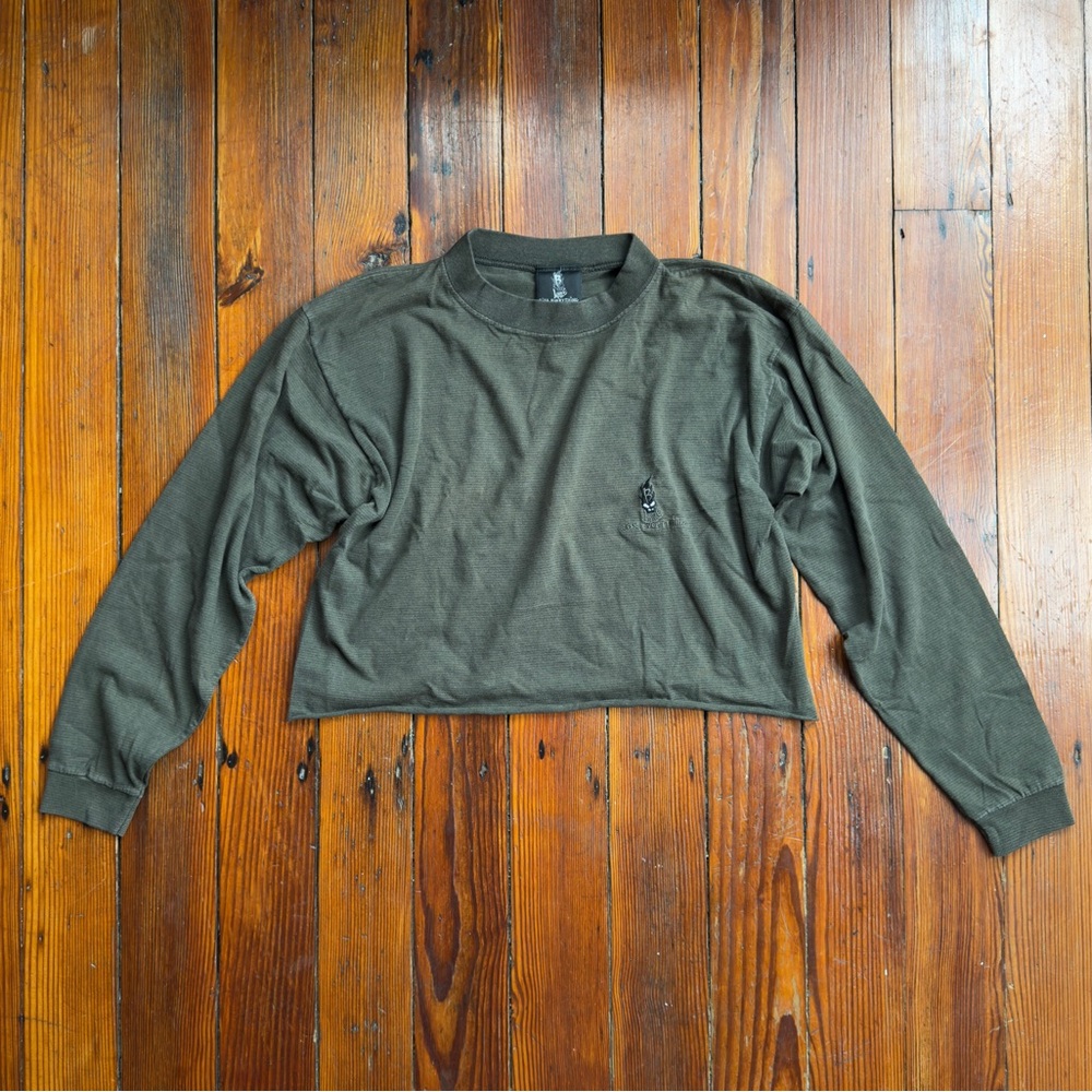 Vintage 90s B Ware cropped mock neck striped long sleeve t
